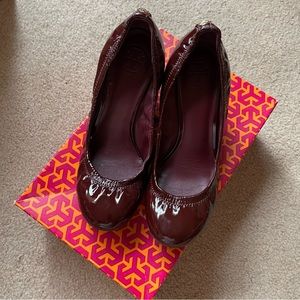 Maroon Patent Tory Burch Eddie Wedges